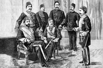 Wall Mural - Egypt's political crisis: the Khedive Tewfik and the main leaders of the Nationalist Party. Antique illustration. 1882.