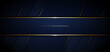 Banner dark blue geometric diagonal background with golden line and space for text. Luxury style.