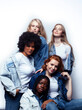 © iordani - diverse multi nation girls group, teenage friends company cheerful having fun, happy smiling, cute posing isolated on white background, lifestyle people concept, african-american and caucasian