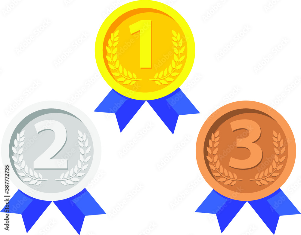Gold, Silver, Bronze Medals Set. Winner Medals. Metal Realistic Badge ...