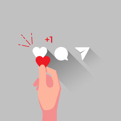 Poster - hand give like, love, heart on social media concept illustration flat design vector