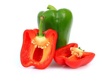 Wall Mural - Healthy Sweet Bell pepper on a white background, Diet food and vegetarian concept, Close up with clipping path.