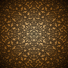 Wall Mural - Vintage gold ornamental background with swirly floral pattern, antique brocade embroidery in medieval style