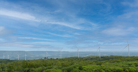 wind turbine field for generate reneable electricity. ecology power concept