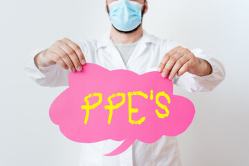 Poster - Conceptual hand writing showing Ppe s is. Concept meaning Specialized equipment for protection against health and safety hazard Laboratory Technician Featuring Sticker Paper Smartphone