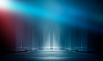 Wall Mural - light effect, blurred background. wet asphalt, night view of the city, neon reflections on the concr