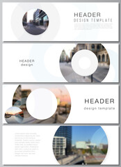 Wall Mural - Vector layout of headers, banner templates for website footer design, horizontal flyer design, website header backgrounds. Background template with rounds, circles for IT, technology. Minimal style.