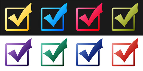 Poster - Set Check mark in a box icon isolated on black and white background. Tick symbol. Check list button sign. Vector.