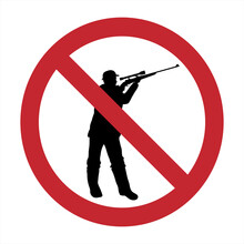 Vector Silhouette Of Prohibition Hunting Mark On White Background. Symbol Of Attention And Guns.