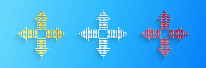 Poster - Paper cut Arrows dots in four directions icon isolated on blue background. Paper art style. Vector.