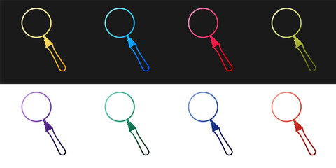 Poster - Set Magnifying glass icon isolated on black and white background. Search, focus, zoom, business symbol. Vector.