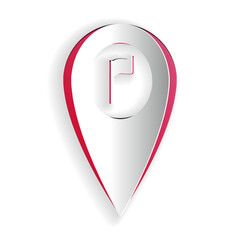 Poster - Paper cut Map pointer with golf flag icon isolated on white background. Location marker symbol. Paper art style. Vector.