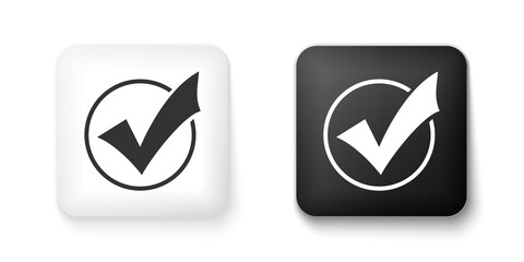Poster - Black and white Check mark in round icon isolated on white background. Check list button sign. Square button. Vector.