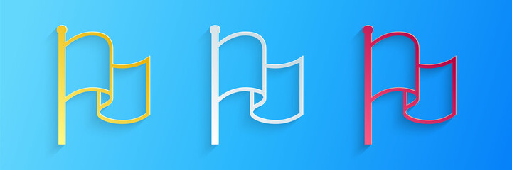 Poster - Paper cut Flag icon isolated on blue background. Paper art style. Vector.