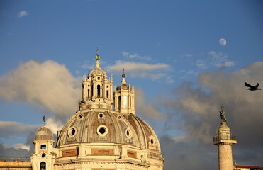 Dramatic sky over the domes of the two churches, Roma, Italy