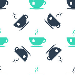 Wall Mural - Green Cup with tea bag icon isolated seamless pattern on white background. Vector.