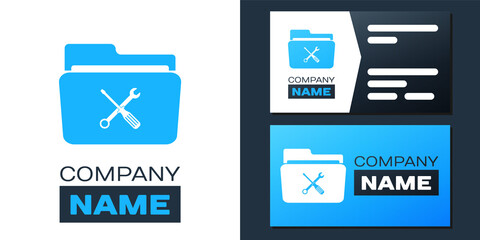 Poster - Logotype Folder and tools or settings icon isolated on white background. Folder with wrench and screwdriver sign. Computer technical service. Logo design template element. Vector.