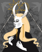 Goddess Taurus With Golden Hair, And Gorgeous Horns