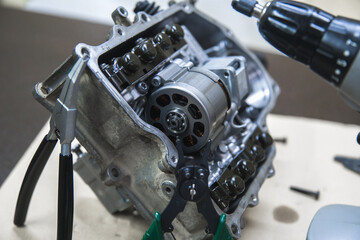 part of the automotive transmission mechatronic for dsg at shallow depth of field