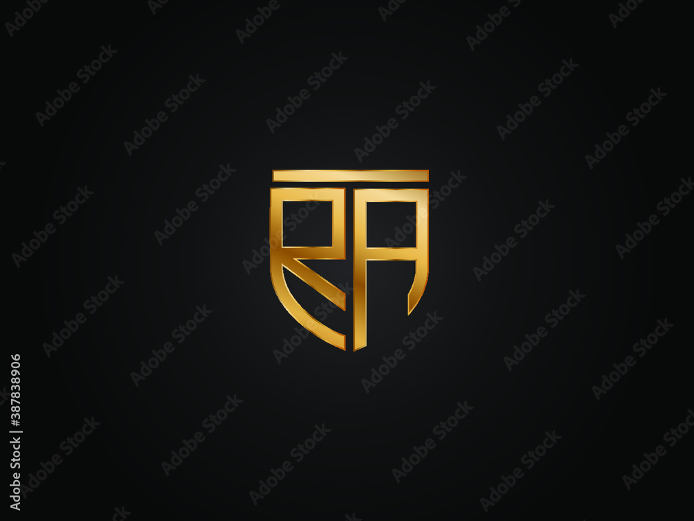 RA Logo monogram with emblem shield shape design isolated gold colors ...