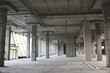 © Seventyfour - Wide angle background image of empty building under construction with concrete columns, copy space