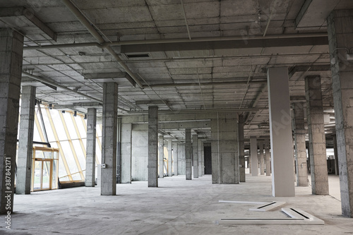Fotomural Wide angle background image of empty building under construction with concrete c