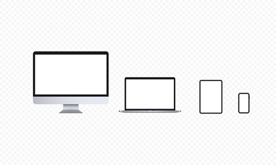Aufkleber - Realistic devices icon set. Computer screen, notebook, tablet and smartphone. Light theme. Laptop, pc display. Vector on isolated transparent background. EPS 10
