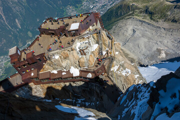 Canvas Print - Aiguille du Midi peak and roof of cable car station seen from Skywalk platform, Mont Blanc massif, Chamonix, French Alps