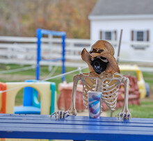 Masked Covid Skeleton Dining