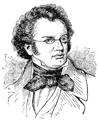 Wall Mural - Portrait of Franz Peter Schubert - an Austrian composer of the late Classical and early Romantic eras. Illustration of the 19th century. White background.