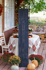 Wall Mural - black board porch sign. autumn mood holiday halloween thanksgiving