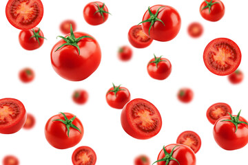 Sticker - Falling tomato isolated on white background, selective focus