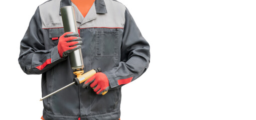  A Worker's Hand Holds A Polyurethane Expanding Foam Glue Gun