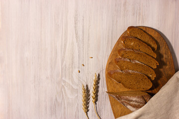 Fresh homemade organic bread with whole grain. Top view.