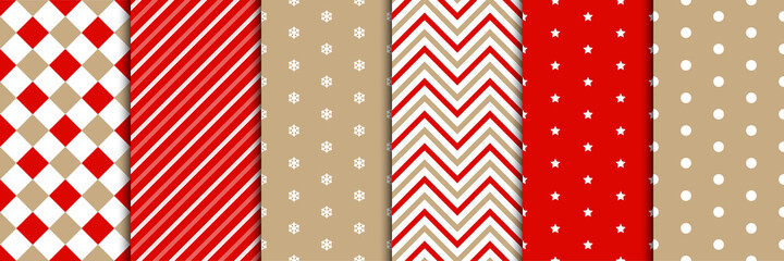 Christmas pattern set - minimal style seamless print design collection in red white and gold - winter holiday mood patterns