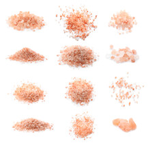 Piles Of Pink Himalayan Salt On White Background