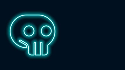 Wall Mural - Glowing neon line Skull icon isolated on black background. 4K Video motion graphic animation