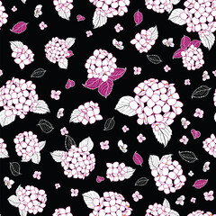 Wall Mural - seamless pattern hand drawn white round bouquet hydrangea flowers with leavesdesign