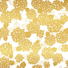 Wall Mural - seamless pattern hand drawn gold round bouquet hydrangea flowers with leaves design