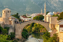 Stari Most Bridge At Sunset In Old Town Of Mostar, BIH