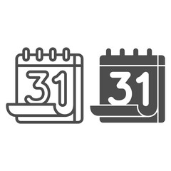 Poster - calendar 31st line and solid icon, important dates concept, calendar sheet sign on white background,