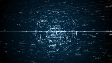 Poster - Cybersecurity digital data of futuristic and technology of cloud computing using artificial intelligence, Global network 5g high-speed internet connection and big data analysis background concept.