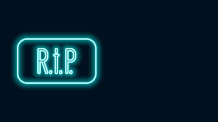 Sticker - Glowing neon line Speech bubble rip death icon isolated on black background. 4K Video motion graphic animation