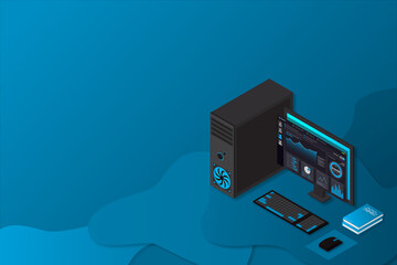 Fototapete - Web design and development, web administration, isometric laptop, isometric technology, vector isometric illustrations.