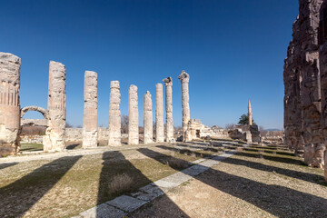 Wall Mural - View of the Temple of Zeus in Uzuncaburc, Silifke, Mersin, Turkey. It is situated next to ruins of the ancient city Olba and the name of the town Uzuncaburc means tall bastion referring to the ruins.