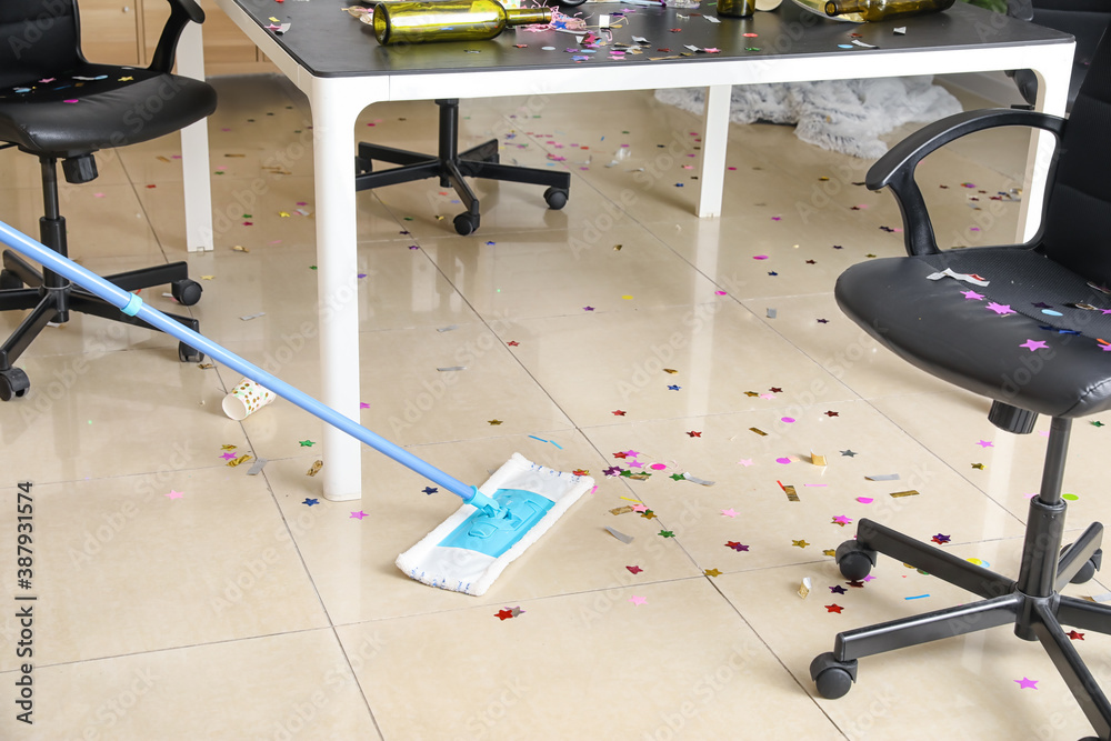 Cleaning of office after party celebration