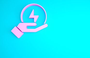 Sticker - Pink Lightning bolt icon isolated on blue background. Flash sign. Charge flash icon. Thunder bolt. Lighting strike. Minimalism concept. 3d illustration 3D render.