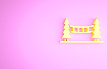 Sticker - Yellow Capilano Suspension Bridge in Vancouver, Canada icon isolated on pink background. Minimalism concept. 3d illustration 3D render.