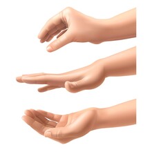 Realistic Hands. Woman Various Gestures Hand Holding, Extrusion And Pressure Fingers Position, Isolated Human Arm Collection, Interactive Female Body Closeup 3d Parts Vector Set