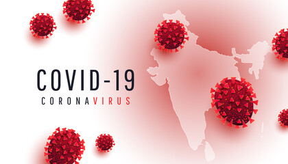 Wall Mural - Coronavirus or Covid-19. Red coronavirus cell on world India map background. Epidemic, pandemic, medicine, virus vaccine.